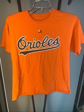 Majestic Orioles Orange Short Sleeve Tee with White Script Ripken